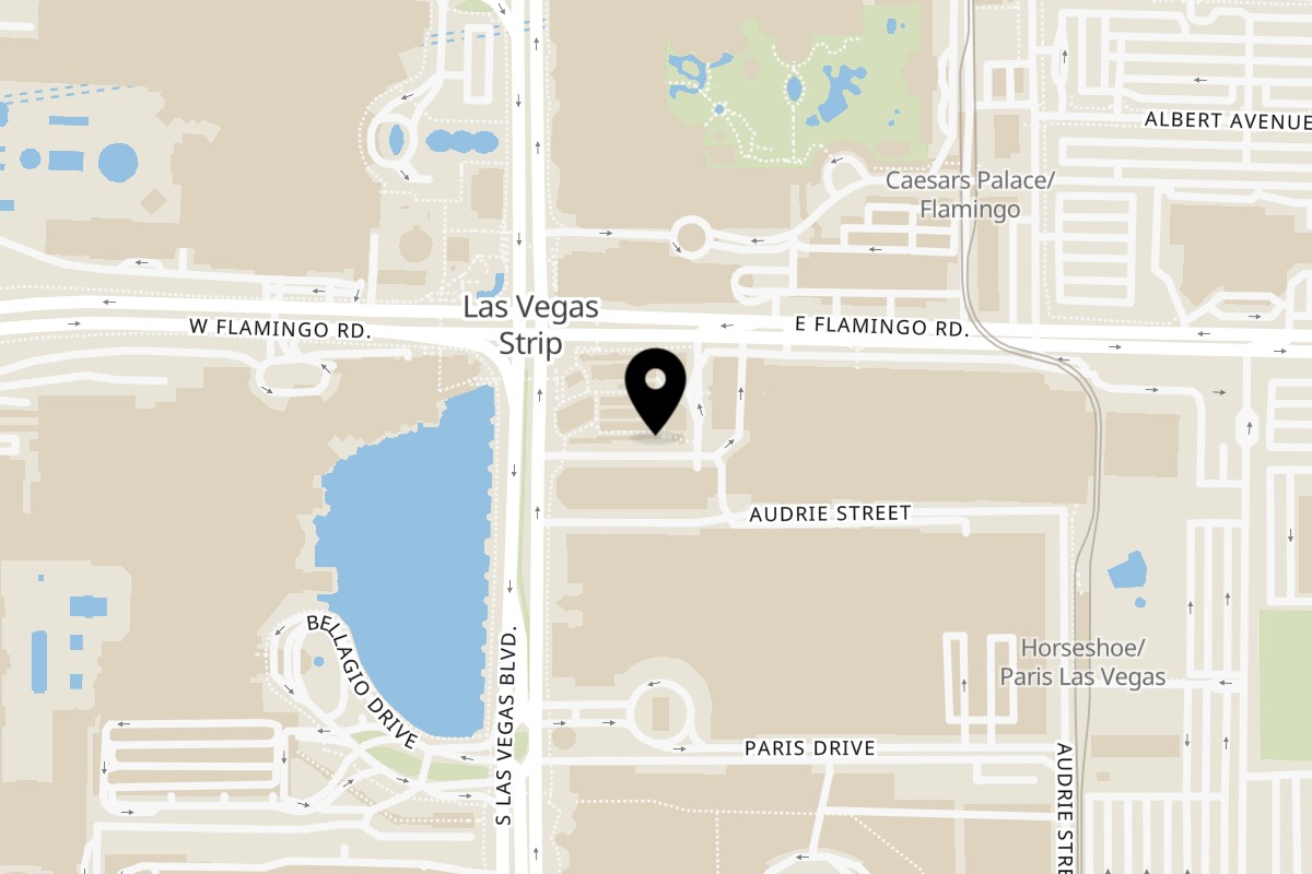 Map showing the location of Dirt Dog Las Vegas Strip – Grand Bazaar on 3649 S Las Vegas Blvd #617 in Las Vegas