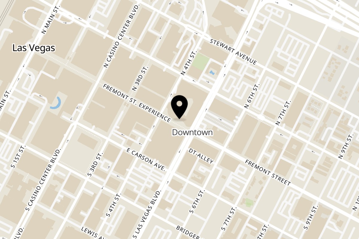 Map showing the location of Dirt Dog Las Vegas Fremont on 450 Fremont St Ste 123 in Las Vegas